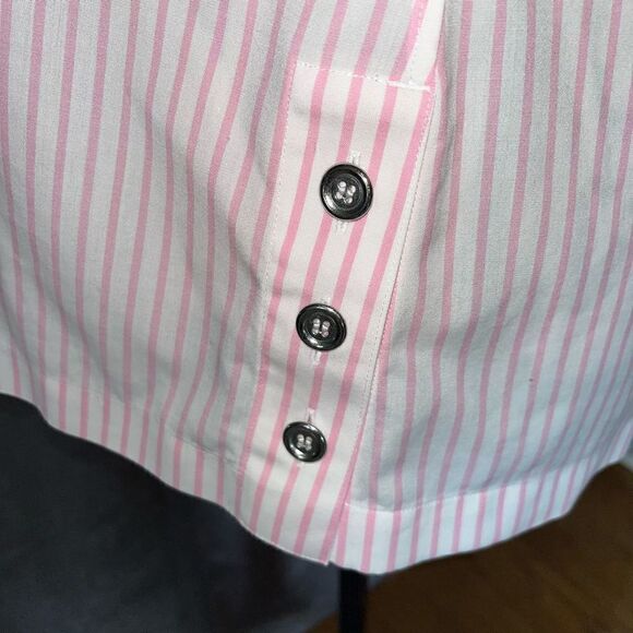 Talbots non-iron pink & white striped long sleeve blouse 2P - Picture 6 of 7